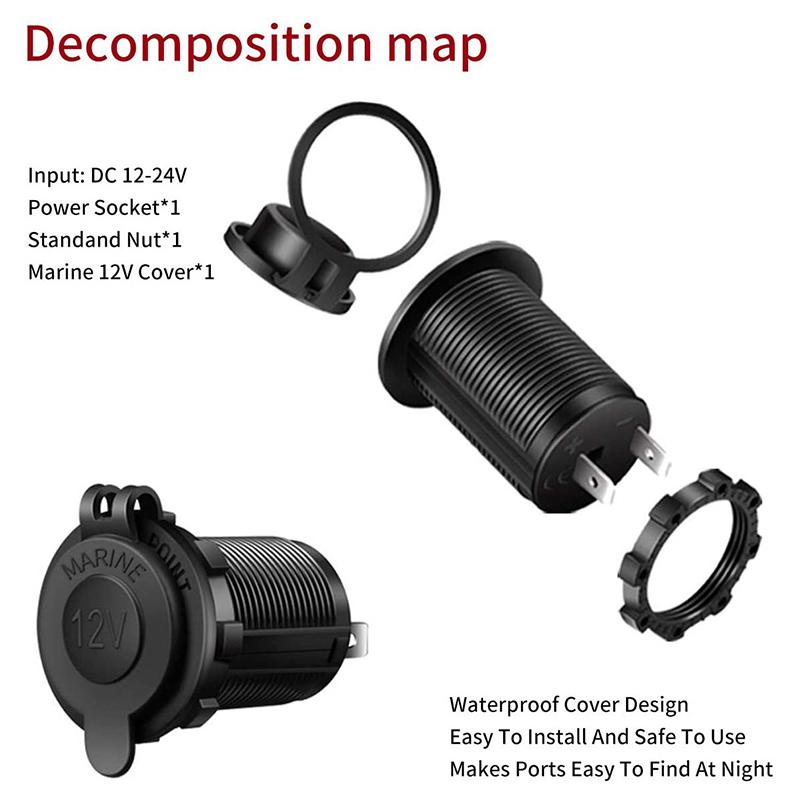 Panou 2 în 1 QC 3.0 Dual USB LED încărcător de mașină cu comutator tactil și priză de alimentare pentru mașină motocicletă barcă ATV