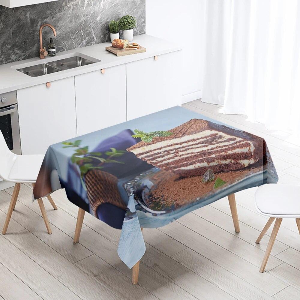 Delicious Cake Printed Tablecloth Restaurant Table Decoration and  Stain Resistant Rectangular  Home Decor