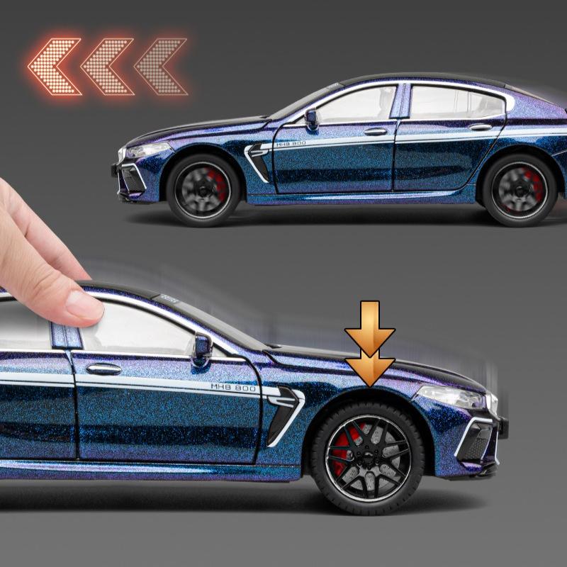 1:24 BMW M8 High Simulation Alloy Car Model Sound and Light Pull Back Die Cast Children's Toy Collectibles Birthday gift