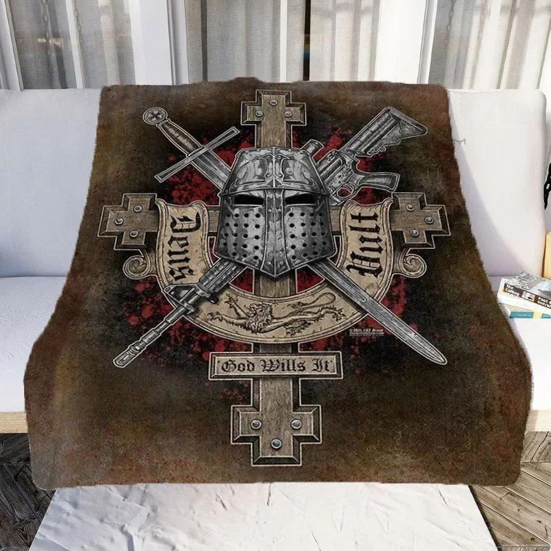 Medieval Knights Templar Patterns Blanket Retro Style Flannel Blanket Cosy Lazy Couch Cover Blanket Super Soft Sheet Mattresses