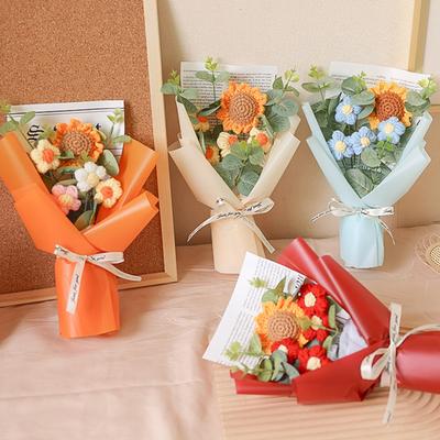Ramo de Flores de Ganchillo Yousheng Tejido a Mano Girasol Positivo Ramo de Flores de Hilo Artificial Regalo para el Día de la Madre San Valentín Aniversario