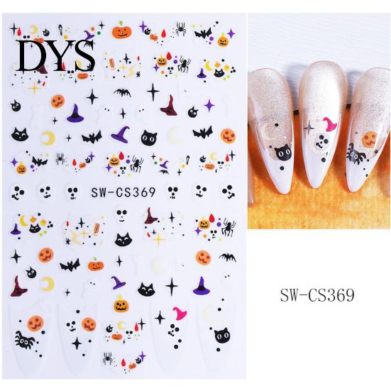 Self Adhesive Nail Decals Halloween Art Stickers, Cartoon Pumpkin Ghost Bat for Waterproof Stickers Decorations, Self-Adhesive Holiday Manicure Women