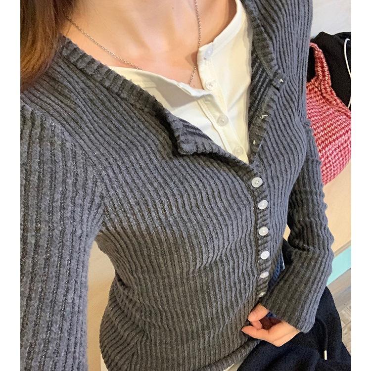 Elegant Women's Autumn 2026 Grey Knit Two-Piece Sweater - Trendy New Style
