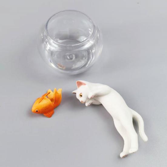 4 Pcs Cute Cat And Goldfish In Fish Tank Figurine Small Aquarium Animal Ornament