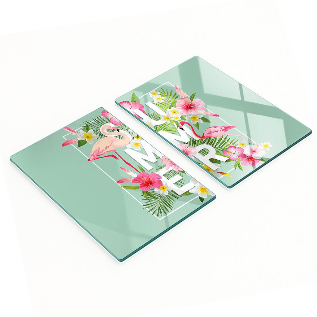 Two Decorative Tempered Glass Chopping Boards Flamingos 2x40x52 cm