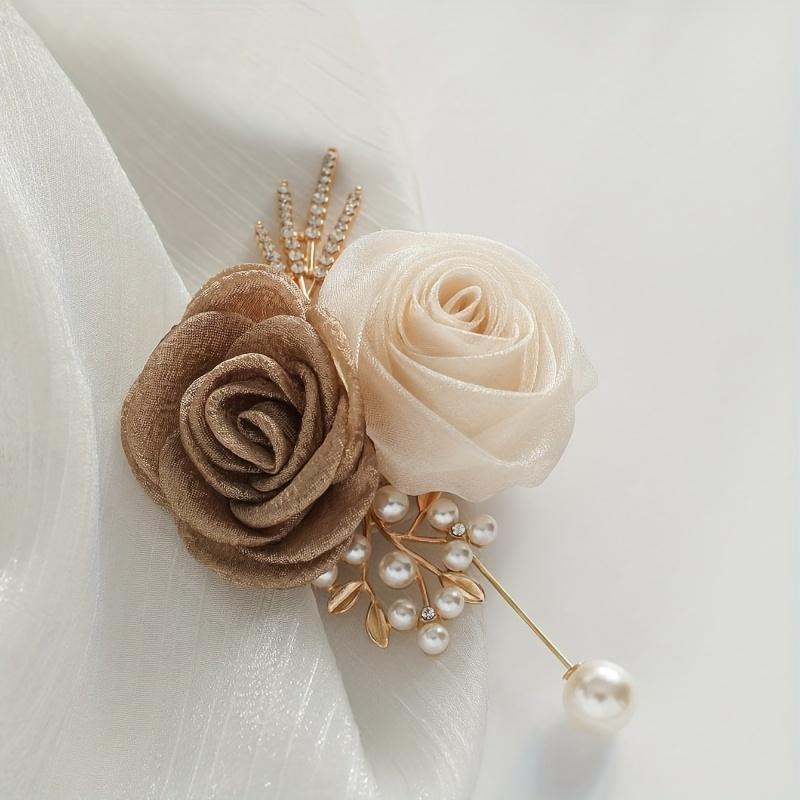 1PC Beautiful Rose with Metal High-end Groom Best Man Bride Bridesmaid Corsage for Wedding Parties