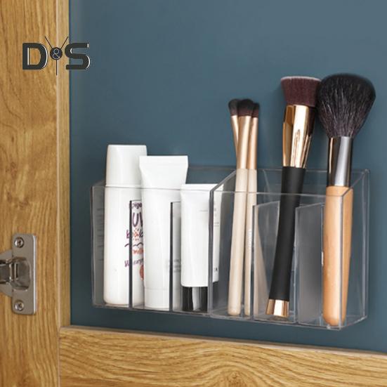 Make-up-Pinselhalter, transparente Aufbewahrungsbox zur Wandmontage mit Klebehaken, unterteilter Kosmetik-Organizer für Badezimmer und Schlafzimmer