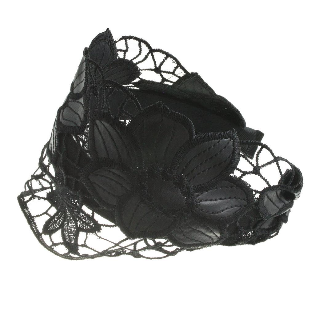 VINGTAINE Spitze Leder Blume Stirnband Kopfschmuck Schwarz HK-41