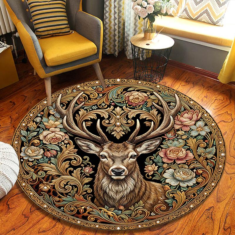 

Deer Art Round Area Rug,Carpet Rug for Living Room Bedroom Sofa Playroom Decor,Non-slip Floor Mat 80cmx80cm