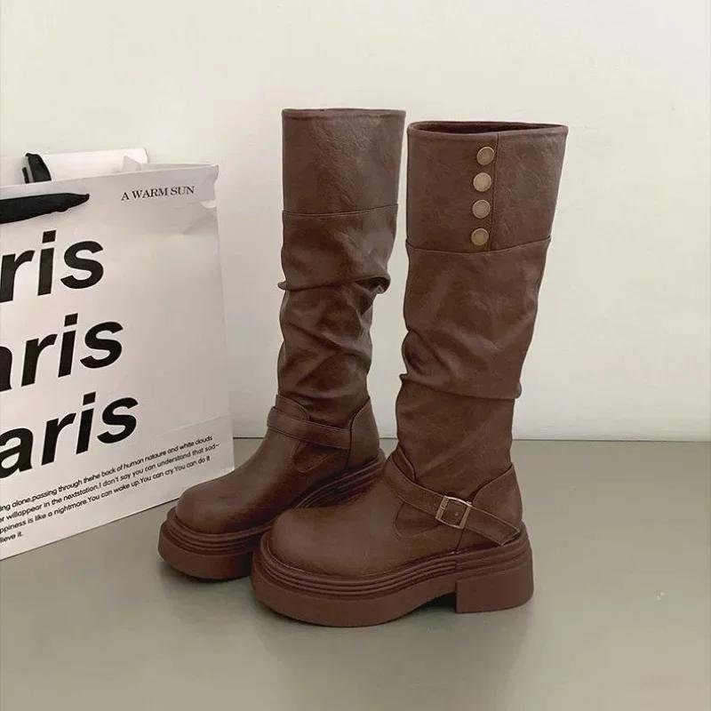 Black High-Top Boots Women'S Autumn Winter Thick Bottom Long Tube Boots Increased Small Short Thick Leg Knight Boots