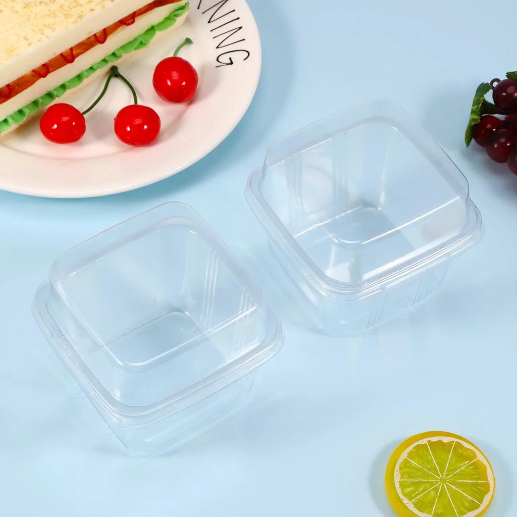 100PcsMultipurpose Dessert Cups with Lids 8oz Reusable Cupcake Container Clear Square Single Dessert Box Sealed Cake Storage Box