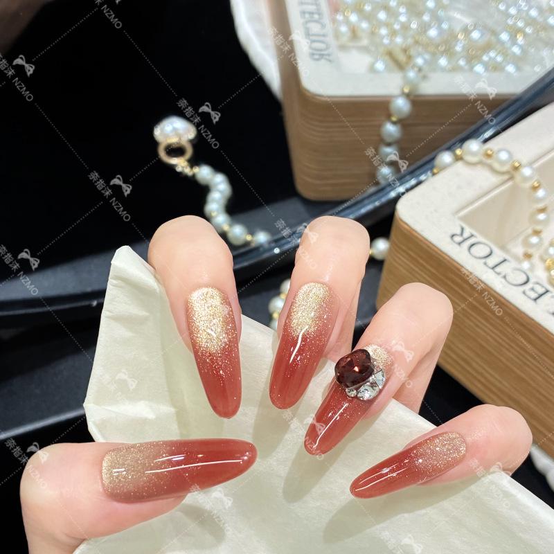Y81 Autumn/Winter Gradient Red Sparkle Cat Eye High-Grade Whitening Handmade Nails