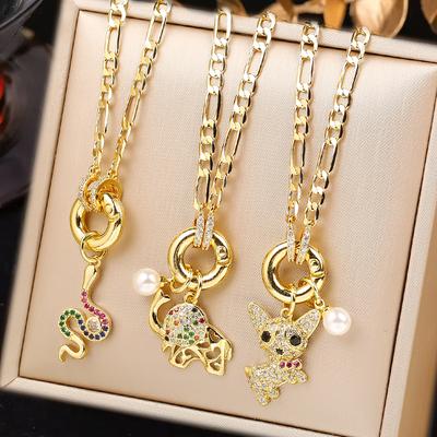 Shiny Zirconia Leopard Snake Fox Puppy Animal Pendant Necklace  For Woman Party Clavicle Chain Aesthetic Jewelry Female