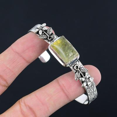Halloween Deal Natural Multi Fluorite 925 Silver Unique Flower Bangle Bracelet
