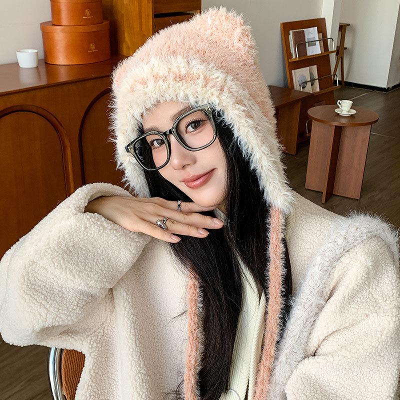 Fashion Plush Ear Protection Warm Hat Women Winter Wind Cold Cycling Skiing Outdoor Big Head Circumference Hat