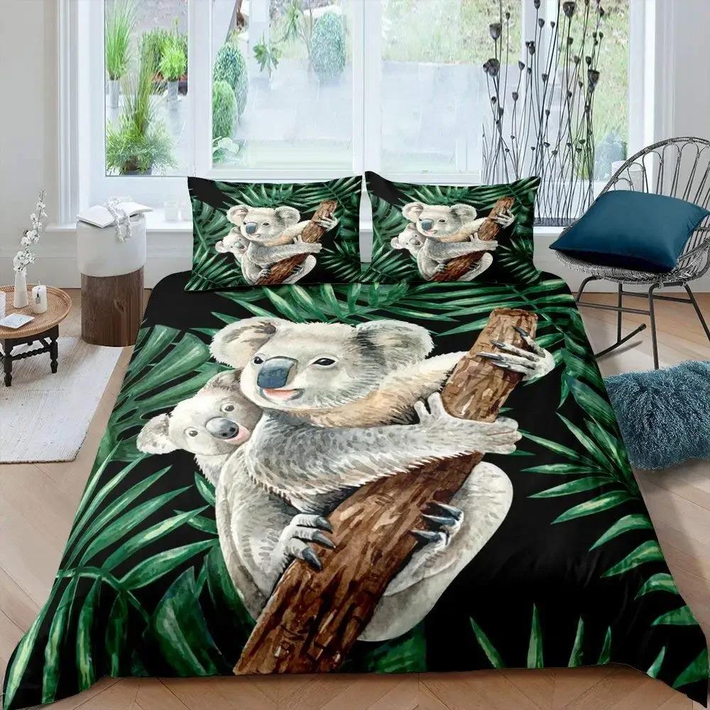 

Comforter Cartoon Cute Koala Pink Flowers Women Kids Girls Teens Warm Gifts Bedroom Decoration Cartoon Animal Theme Queen Size Comforter (quilt)-EU Single(135*200cm)3pcs