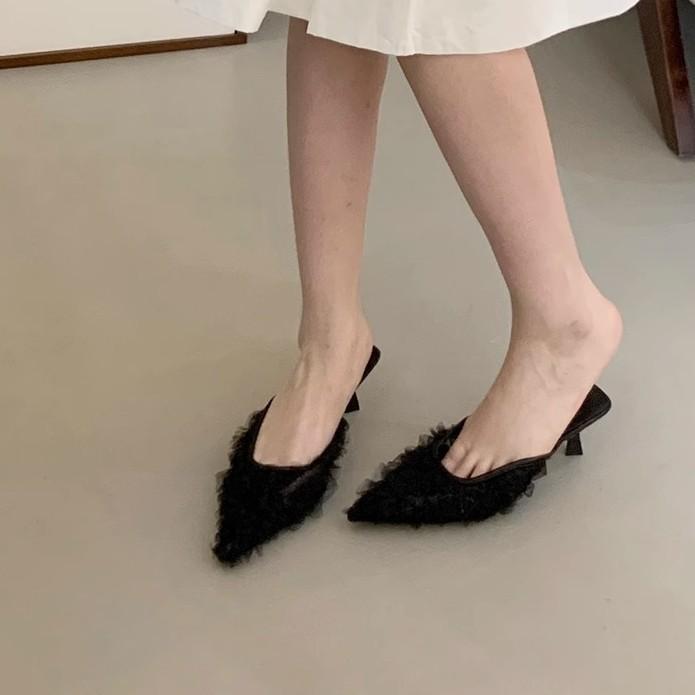 Purple bag head half slippers women's shoes wear 2025 new spring temperament high heels