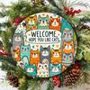 Welcome Cat Iron Sign Wall Decor Colorful Home Porch Room
