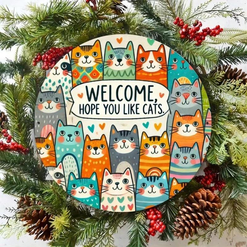 Welcome Cat Iron Sign Wall Decor Colorful Home Porch Room