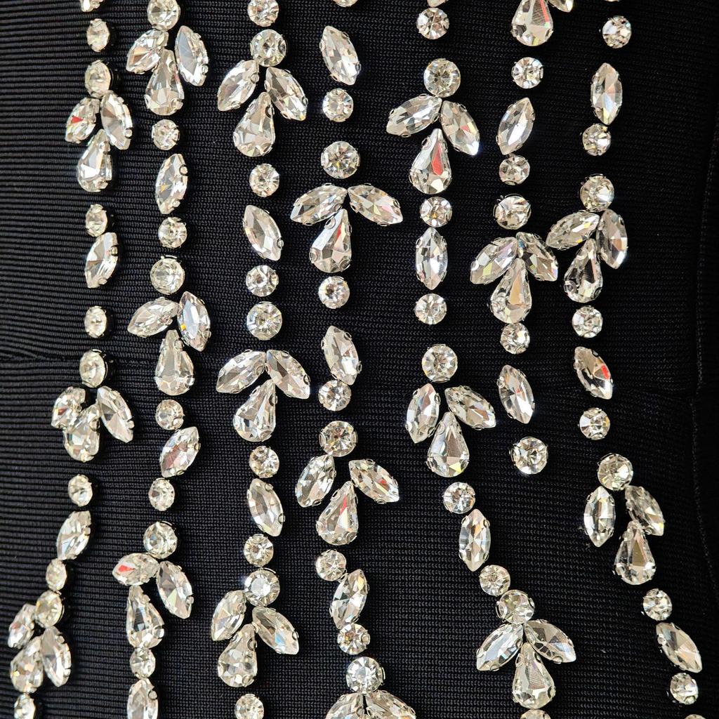 European & American Luxury Rhinestone Square Neck Bandage Dress - Slim Fit, Elegant Socialite Evening Wear.