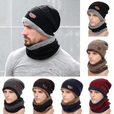 Herren Fleecegefüttertes Wintermütze & Schal Set - Warmer Strick-Ohrenschutz für Outdoor-Radfahren