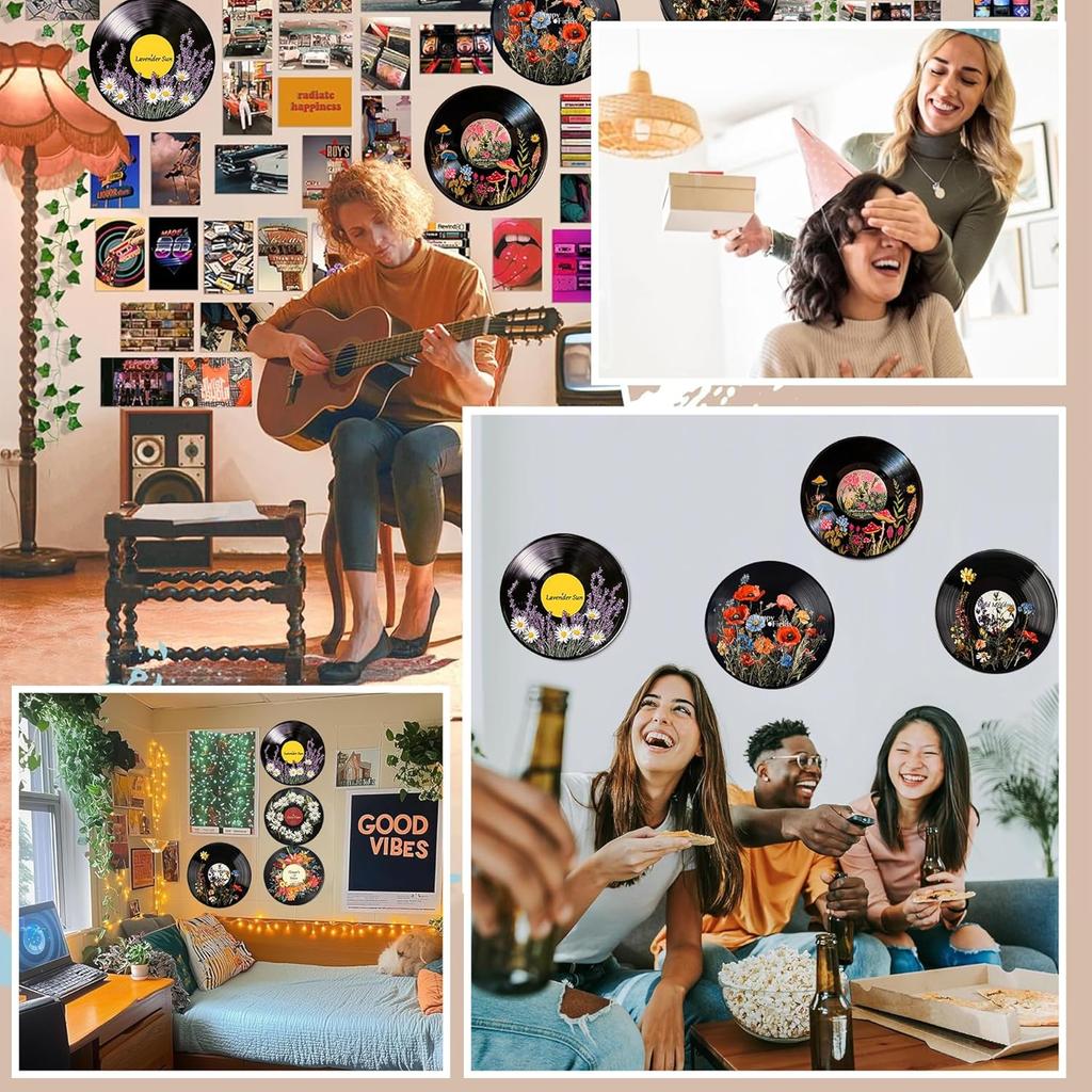 Bimkole Hippie Decor, Wall Aesthetic Records Vintage Ornament, Posters for Room Aesthetic - Record Theme for Bedroom Living Room Art Display Rock,