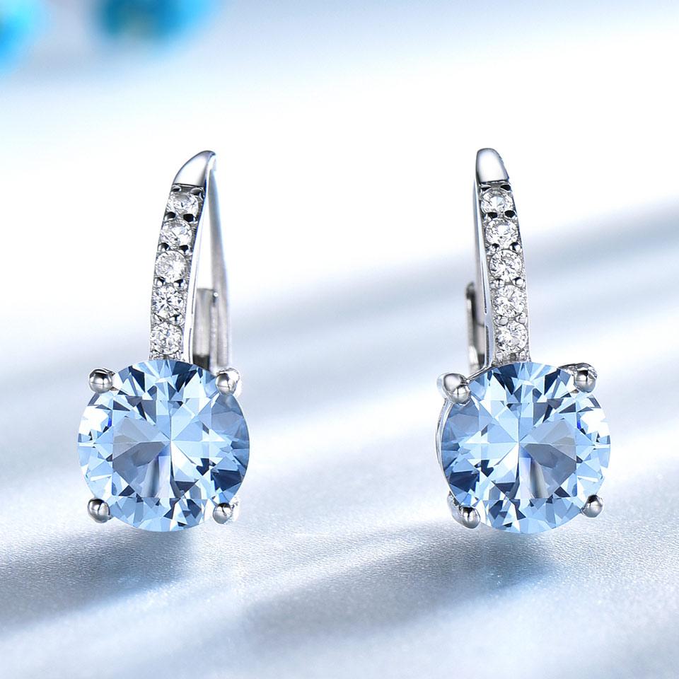 8mm Sky Blue Round Tarnish Unique Zircon Womens 925 Silver Earring