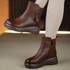 Warm Waterproof Fleece-Lined Soft Leather Ankle Boots: Thick Sole, Non-Slip, Round Toe, Perfect for Autumn & Winter.
