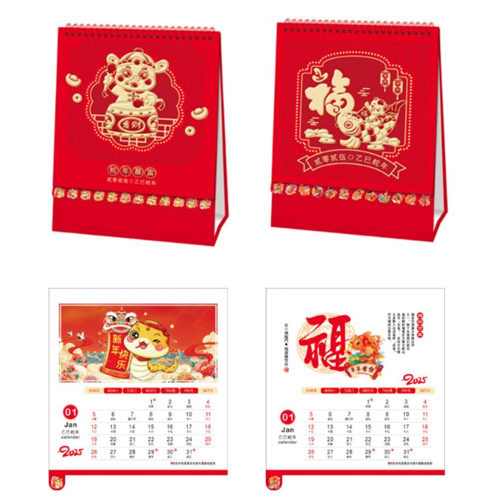 Hot Stamped 2025 Desk Calendar Blessing Year of The Snake Calendar  Business Gift