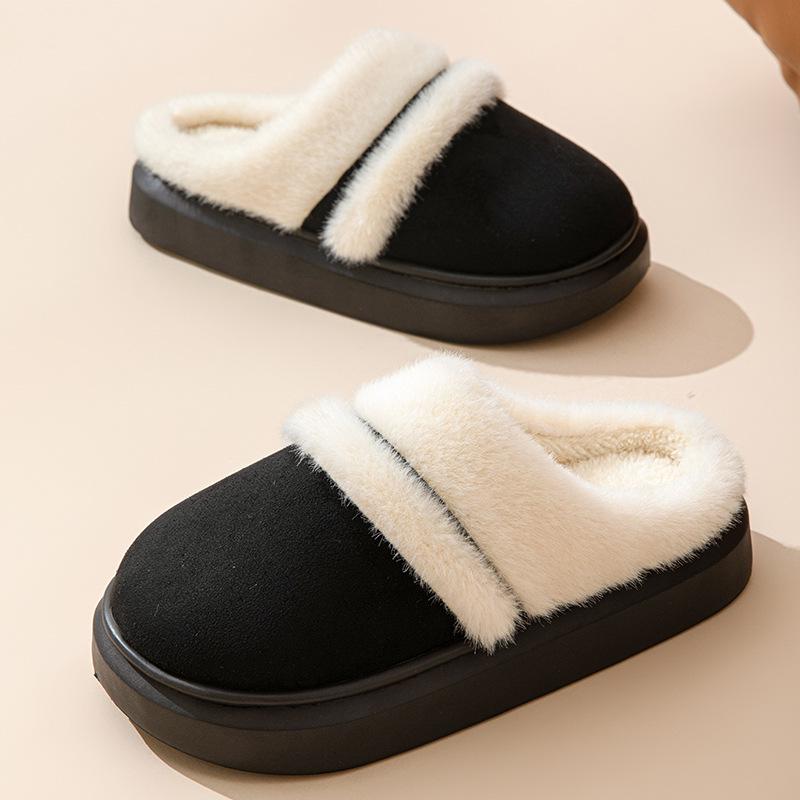Women's Fluffy Plush Cotton Slippers - Fashionable Buckle, Anti-Slip, Super Warm, Non-Shedding, Thick Sole, Furry Autumn/Winter Style.