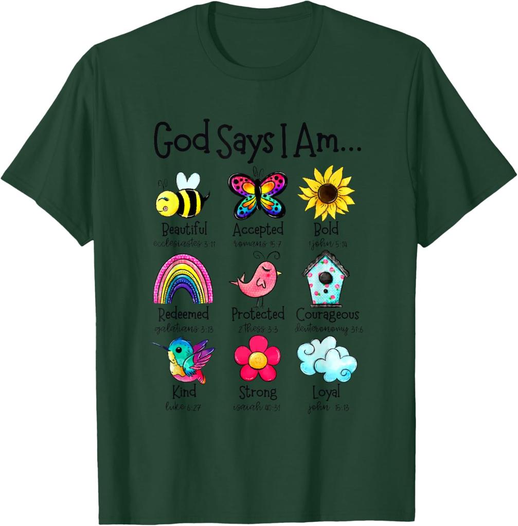 God Says I Am Christian Bible Verse Graphic T-Shirt Soft Cotton Casual Daily Tee for Men