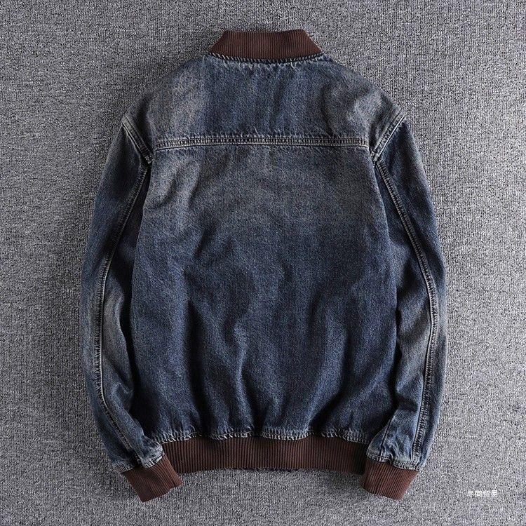 Men's Trendy Retro Motorcycle Denim Jacket - Slim Fit, Fashionable Baseball Collar for Autumn and Winter.