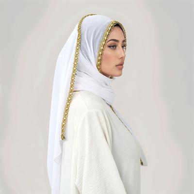 New Design Golden Wave Chiffon Long Scarf Premium Embroidery Shawl Muslim Hijab Plain Headscarf Bandanas Turbante Mujer 180*70Cm