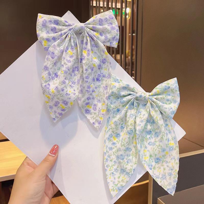 Dongdaemun Floral Chiffon Bow Hairpin Tassel for Women