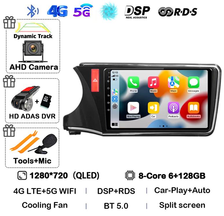 Android 14 Carplay Auto Car Radio For Honda CITY 2014 2015 2016 2017 2018 2019 Multimedia Stereo Player GPS 4G+WIFI 360 Camera