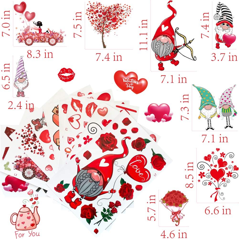 149Pcs Valentine's Day Window Clings Decorations Heart Decal Party Ornaments Supplies 9 Sheets Removable Vinyl Window Sticker Decals for Home,