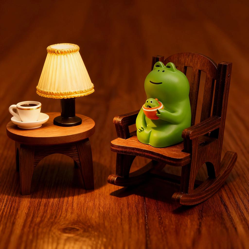 Cute Resin Frog Ornament Handcrafted Mini Rocking Base Home Desktop Bookshelf DIY Pastel Home Desktop Delicate Resin Ornament