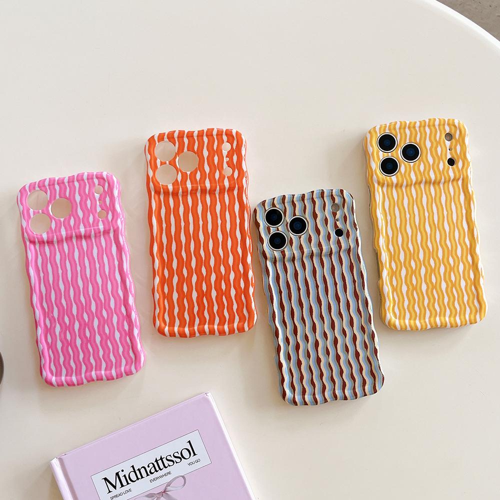 Simple Double Color Wave Stripes Camera Protection Case for IPhone 13 14 15 16 17 Pro Max Hit Color Collision Shockproof Cover