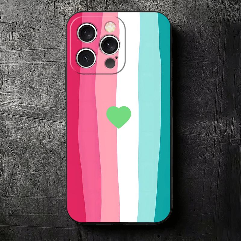 Rainbow Gradient Love Desgin Soft Phone Case for iPhone 16 16E 17 Air 15 Pro Max 14 Plus 13 Mini 11 12 7 Black Cover Back Shell