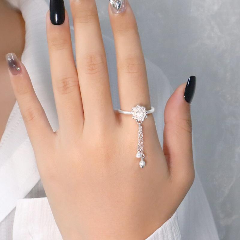 Tassel Lotus Ring New Chinese Jewelry Accessories Fashion Open Adjustable Design Flower Finger Ring Silver Flower Bud Lotus Ring