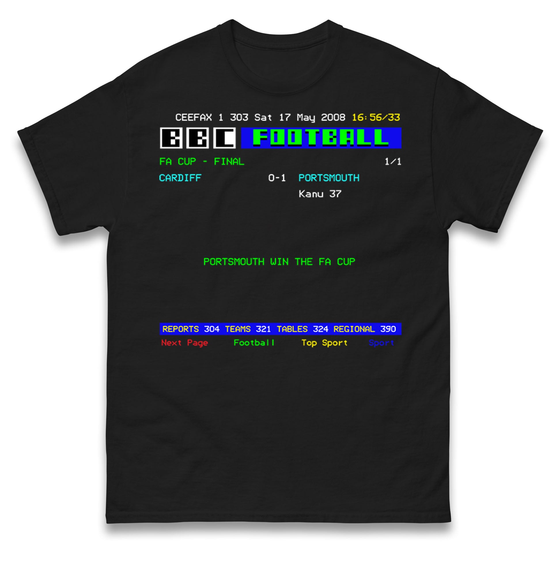 Portsmouth Retro Ceefax FA Cup Winners 2008 T Shirt Tshirt Mens Womens Unisex Tops Tees 2XL