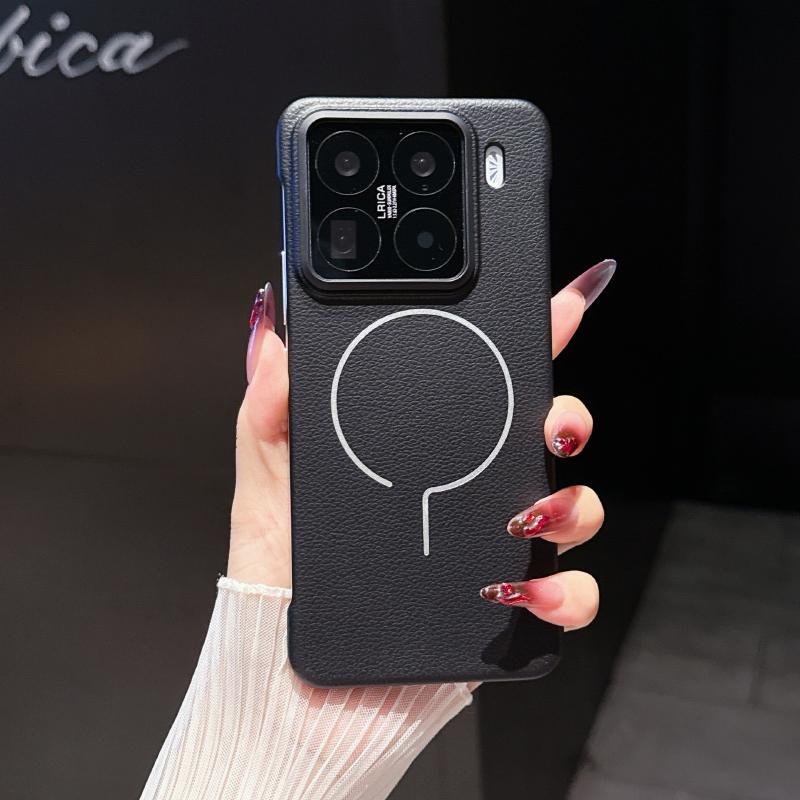 

For Magsafe Magnetic Wireless Charging Solid Color Leather Not Border Hard PC Phone Case For Xiaomi 14 15 Ultra Pro Bumper Cover Xiaomi 14 світло-сірого кольору