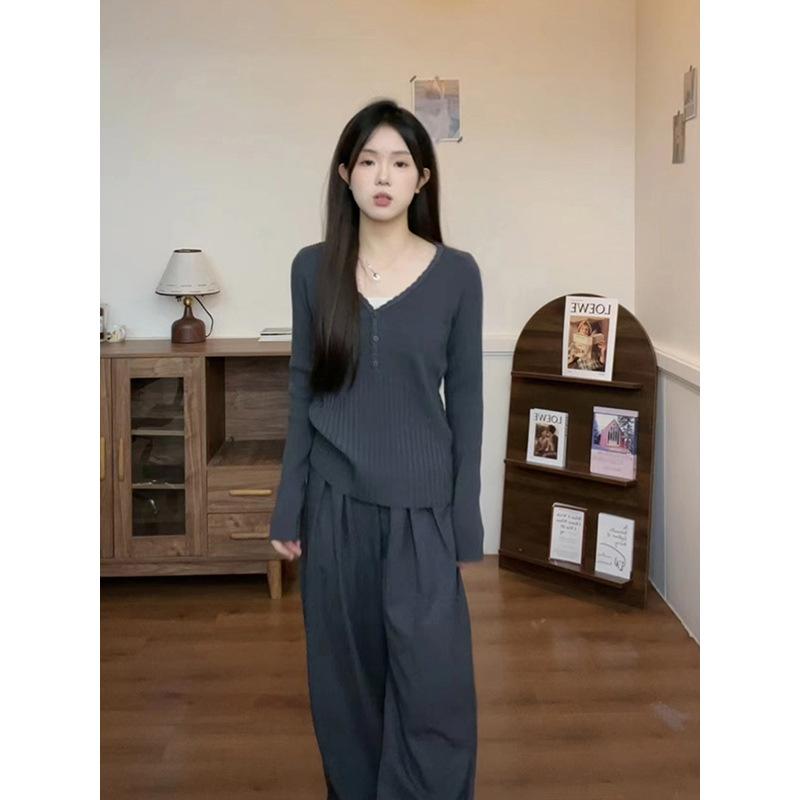 Gentle Wind Collar Button Slim-fit Knitted Bottoming Shirt Women's Spring Pit Strip Inner Top Sweater