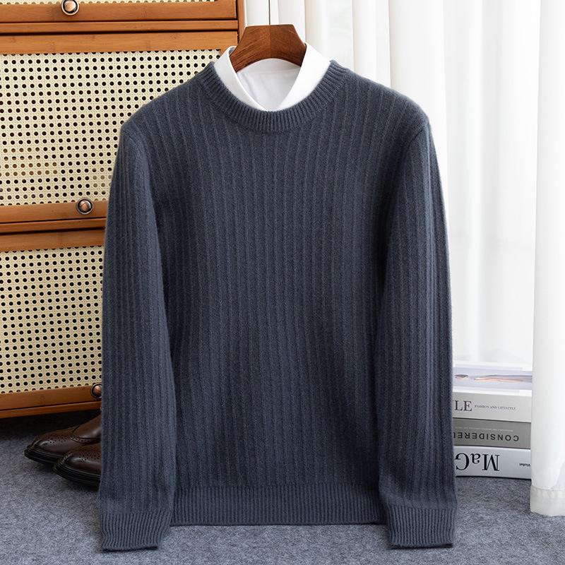 Men s Thickened Jacquard Knit Round Neck Cashmere Sweater - Loose Casual Fit, Autumn/Winter M