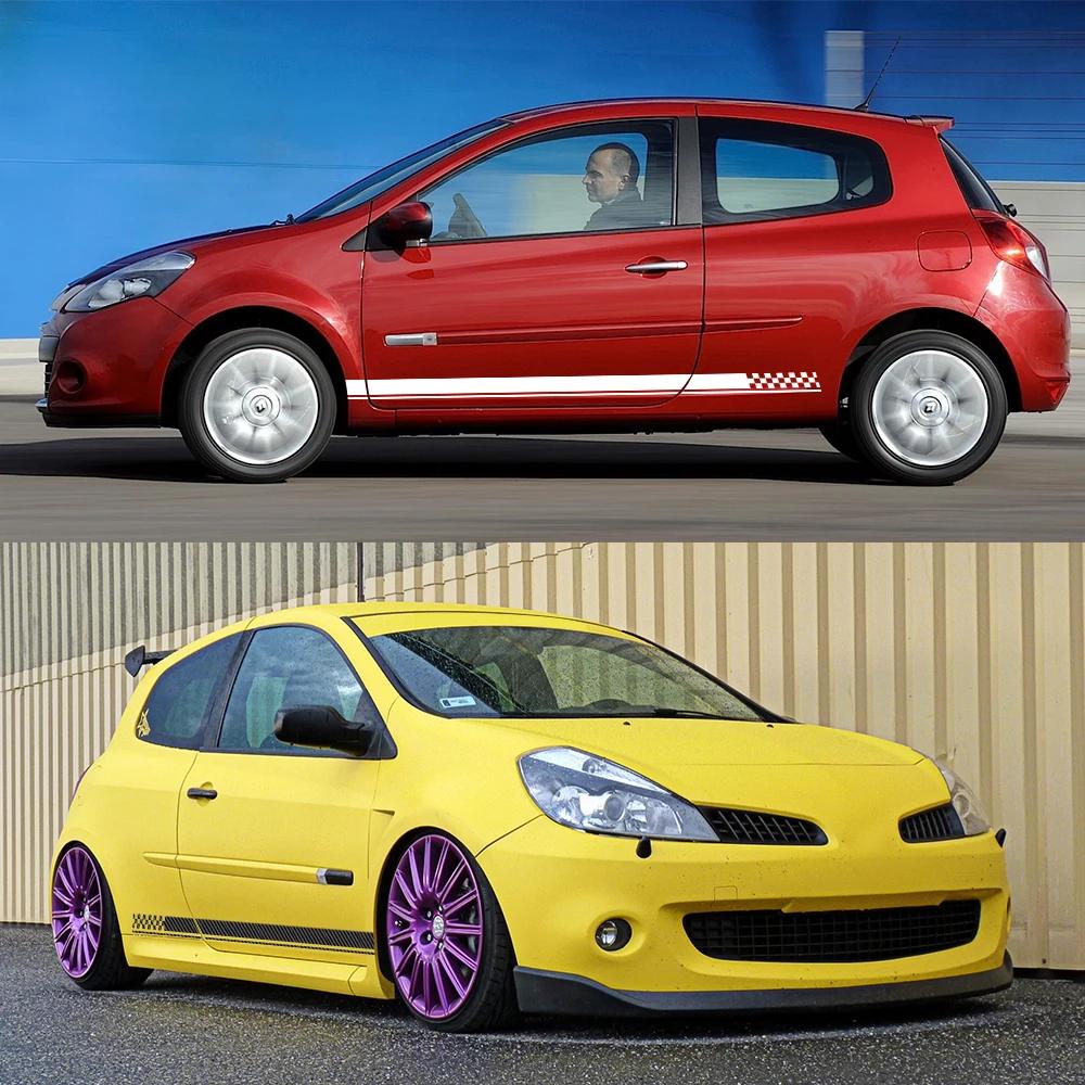 2Pcs Racing Style Car Stickers For Renault Clio RS R.S. MK2 MK3 MK4 Side Door Body Skirt PVC Film Decals Auto Tuning Accessories