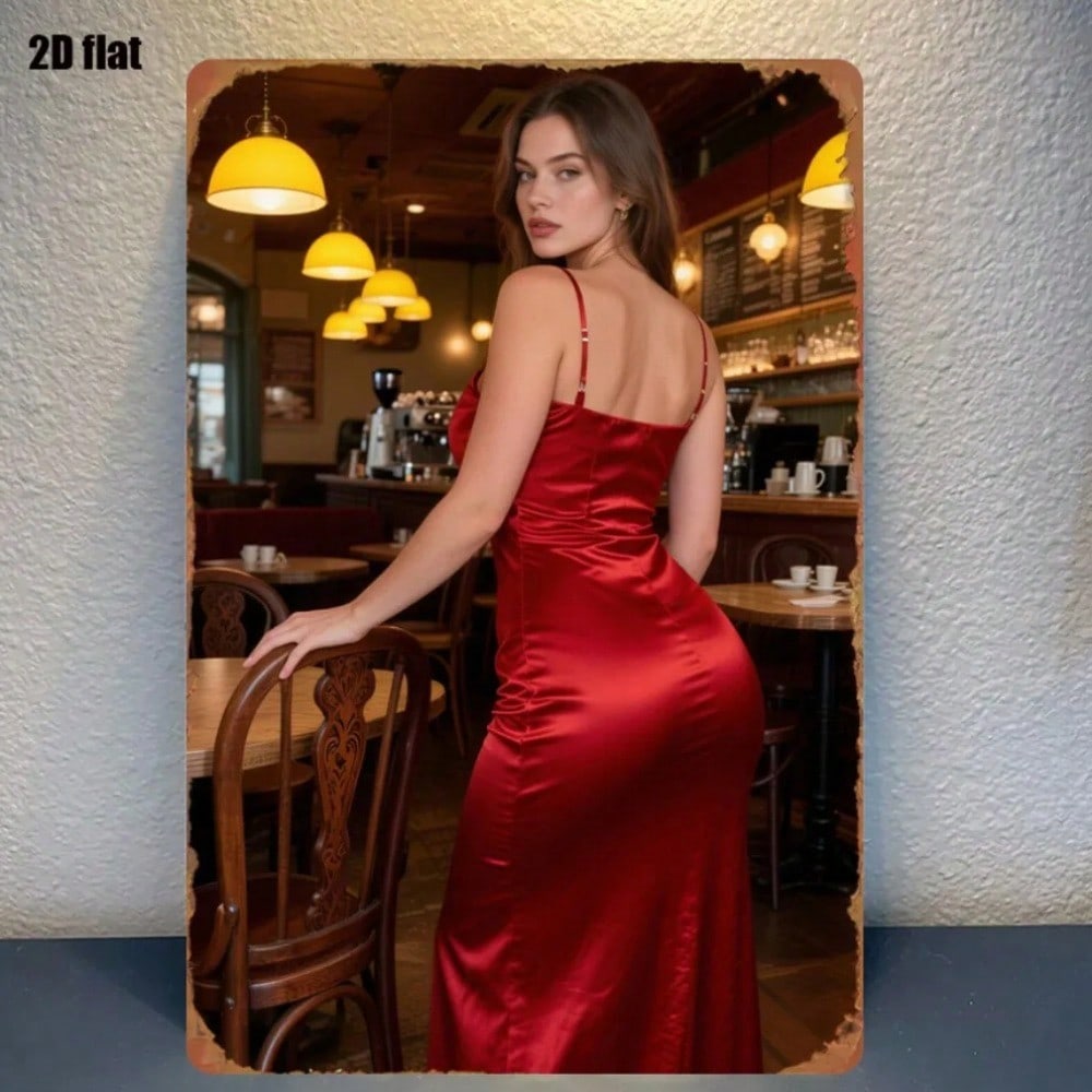 

Metal Poster Retro Cafe Vintage Female Art 8x12 Inch Bar Wall Decor