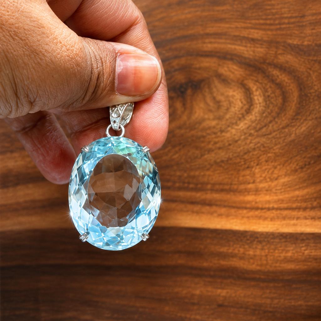 Naturalny Niebieski Topaz Owalny Wisiorek ze Srebra Próby 925, 114 Karatów