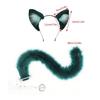 Animal Cosplay Costumes Cats Ears Foxes Tail Plush Fuzzy Animal Ears Hairhoop Foxes Tail Halloween Dress Up Party Props