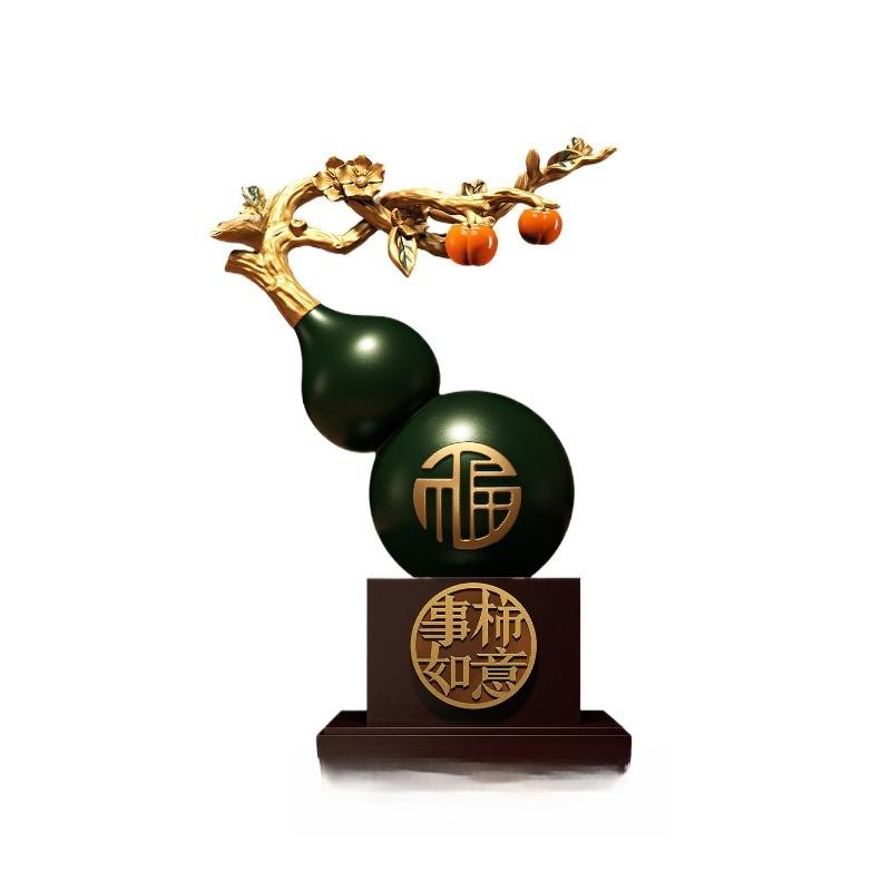 Hand Painted Calabash Ornament,Creative Lucky Gourd Decor for Office Desk Blessing,Chinese Feng Shui Art Craft for Shelf Display