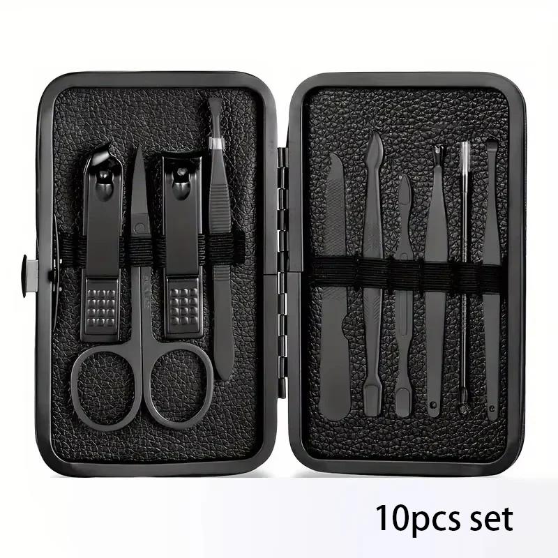 7-18 Piece Set of Black Stainless Steel Nail Clippers Complete Set of Nail Clippers Acne Needles Foot Clippers Beauty Pliers